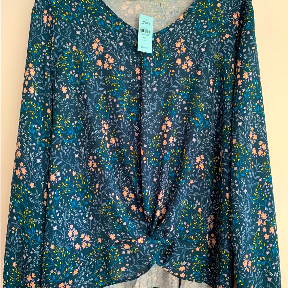 LOFT dark blue long-sleeve XXLP blouse